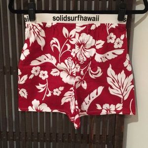 SolidSurfHawaii red/White floral beach shorts
